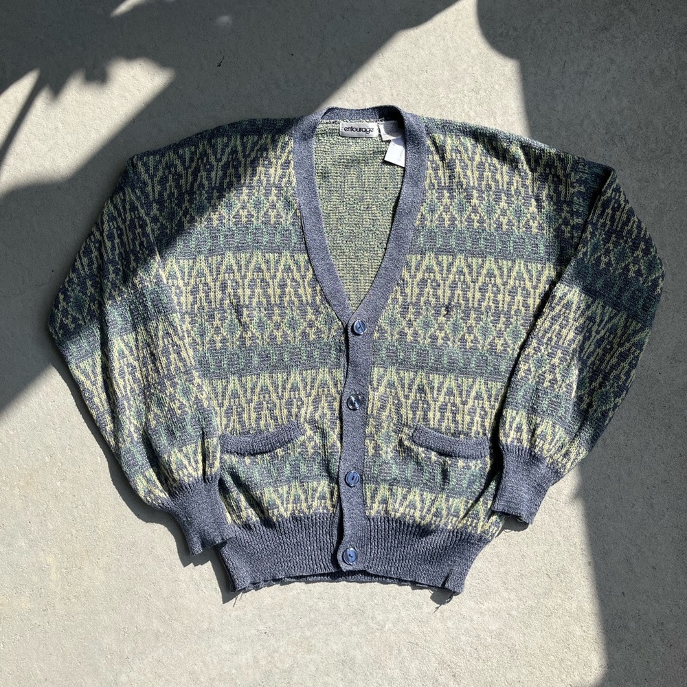 Cozy Knit Patterned Cardigan in Gray and Green